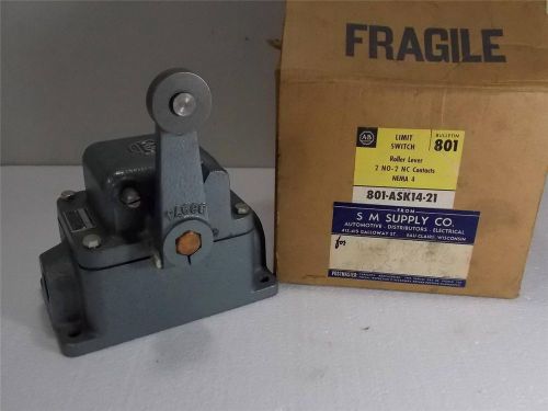 New in box allen bradley limit switch roller lever 801-ask14-21 old stock for sale