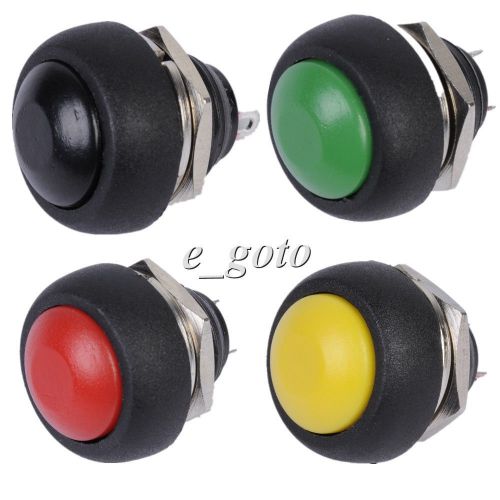 4pcs Black Red Green Yellow 12mm Waterproof Lockless ON/OFF Push button Switch