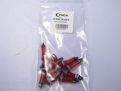 Lot of 10 yc-9trl-5r-220-n neon 9mm red pilot light 220v ac/dc terminal ring+nut for sale