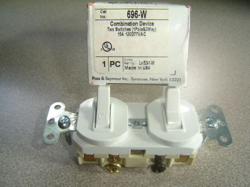 Pass &amp; Seymour 696-W White Combination 3 way &amp; 1 Pole Switches 15A 120/277v NIB