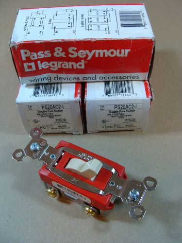 (3) NEW PASS &amp; SEYMOUR LEGRAND PS20AC2-I DOUBLE POLE SWITCHES 20A 120/277V IVORY