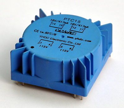 15VA Encapsulated Toroidal Transformer 115/230V, 18Vx2