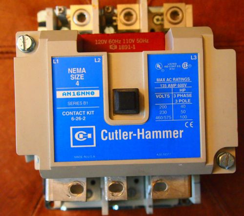 CUTLER-HAMMER AN16NN0 NEMA SIZE 4 MOTOR STARTER 135 AMP SERIES B1 3 PHASE