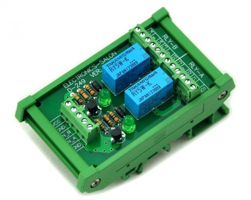 DIN Rail Mount 2 DPDT Signal Relay Interface Module, DC5V Version.