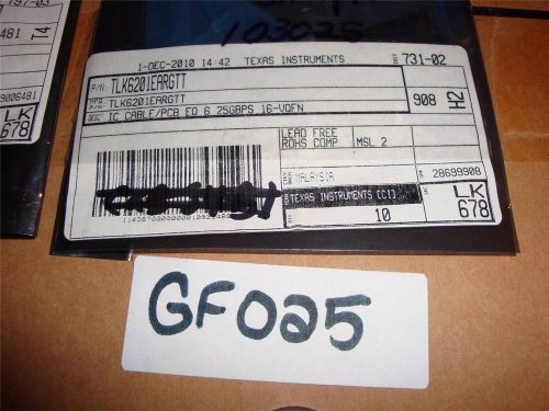 Lot of 250 texas instruments tlk6201eargtt ic cable pcb eq 6 16-vqfn 25gbps for sale
