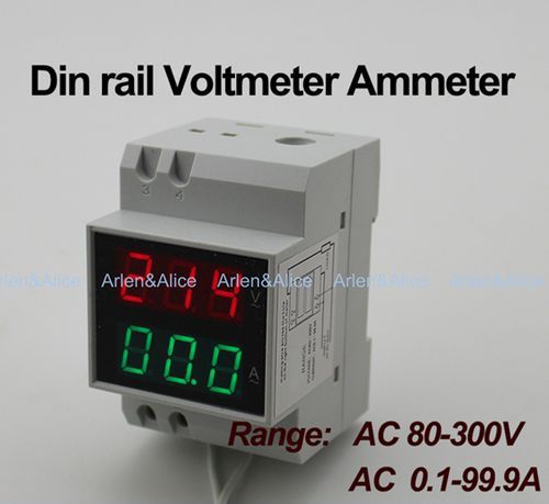 Din rail  led display voltmeter ammeter range ac 80-300v 0.1-99.9a for sale