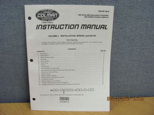BARBER-COLMAN MODEL 560 Series: Microprocessor Controller- Instruct Manual 17126