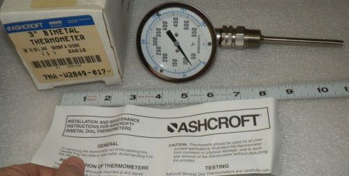 3&#034; dial bi metal thermometer rt angle ashcroft 30ei60l040 50° to 550° f + celsiu for sale