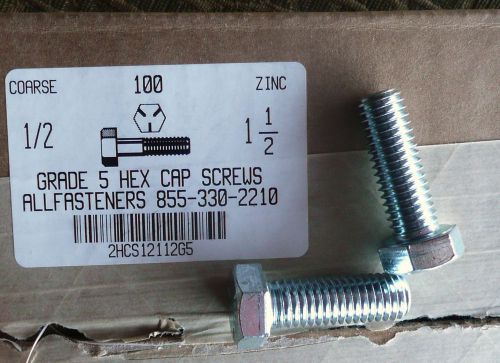 Box of 100 coarse grade 5 hex cap screws 1/2&#034;x1 1/2&#034; allfasteners 855-330-2210 for sale