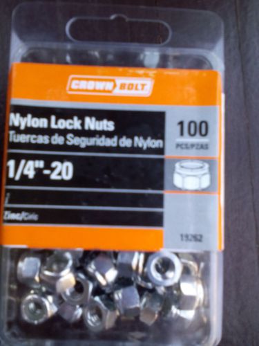 Crown Bolt Zinc 19262 Nylon Lock Nuts 1/4&#034;-20 Package of 100 Count-NEW!