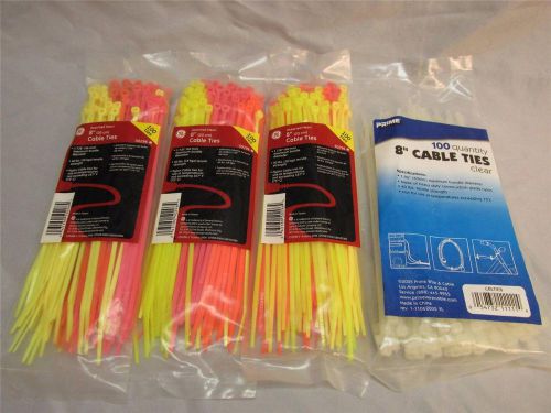 NEW NIB Lot of (400) 8&#034; Assorted Neon &amp; White Cable Ties 40 lbs