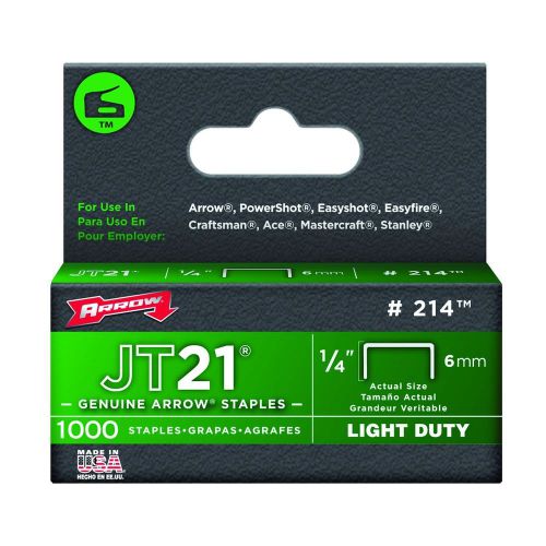 Arrow 214 Genuine JT21/T27 1/4-Inch Staples, 1,000-Staples Brand New!