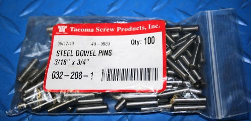 3/16&#034; x 3/4&#034; dowel pins - alloy steel, 100/pkg p/n 032-208-1 for sale