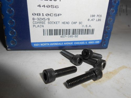 Box of 100  8-32 x 5/8&#034; socket head cap screws  usa for sale