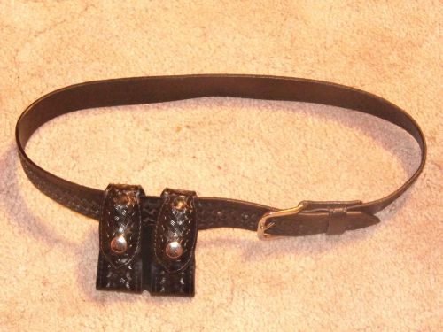 Leather Basketweave Police Belt With Speedloader Pouches. 36
