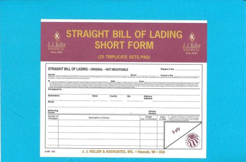 Jj keller 403 (008-mp) straight bills of lading short form 3-ply padded format for sale