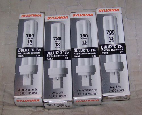 LOT OF 4 FOUR Sylvania Dulux-D CF13DD/835 with GX23-2pin Base #20692 .