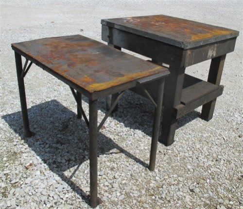 2 Tables Wood Bench Shop Garage Garden Industrial Age Vintage Kitchen Counter c