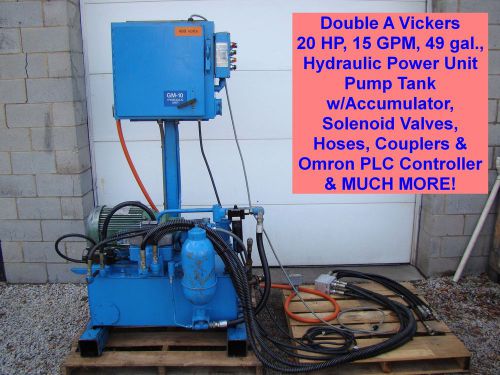 Double a vickers 20 hp 15 gpm 49 gal. hydraulic power unit pump tank accumulator for sale