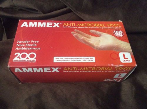 Ammex Anti-Microbial Vinyl Glove, Latex Free, Disposable, Powder Free, Large 200