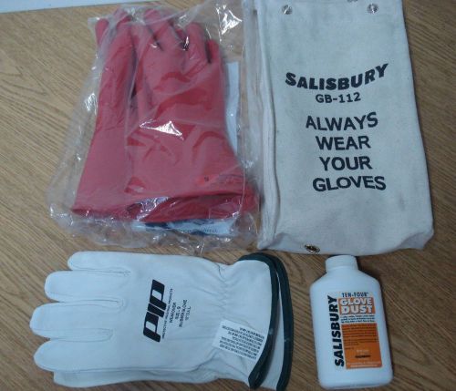Salisbury gb-112 bag size 9 gloves rubber insulated e011r/9 leather set for sale