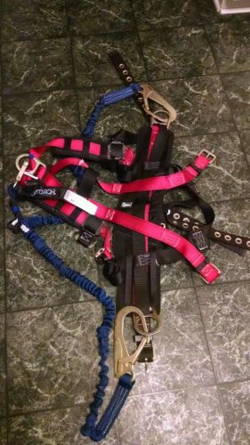 Falltech foreman + safety harness with double pelican clip lanyard, small/medium