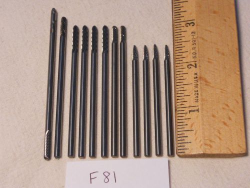 12 NEW 1/8&#034; SHANK CARBIDE BURRS. GREAT VARIETY OF SHAPES. LONGS. USA MADE  {F81}