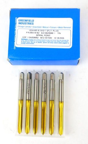 Greenfield m5x0.8 d7 2 flute hss tin plug spiral point tap box of 6 usa h21 for sale
