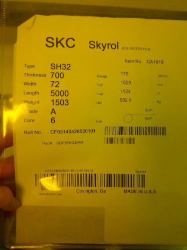 Mylar SKC skyrol polyester film  super clear 7mil thick 72&#034; long