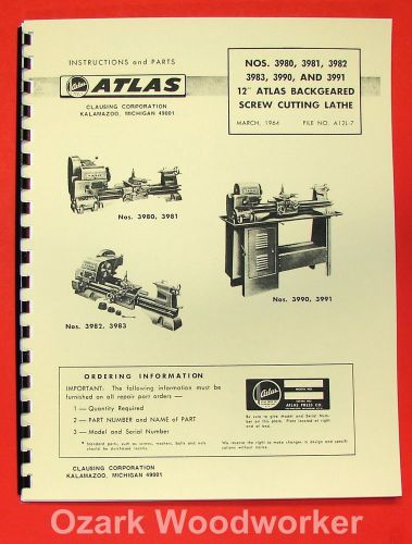 ATLAS/CRAFTSMAN 12&#034; Metal Lathe 3980,3981,3982,3983,3990,3991 Parts Manual 0044