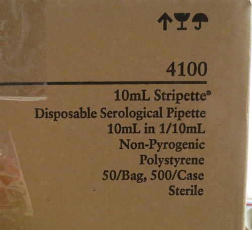 Case 500 costar stripette serological pipets 10ml 1/10 orange polystyrene #4100 for sale