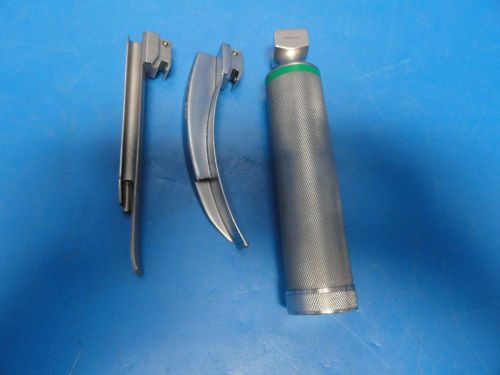 Heine emerald green line laryngoscope set w/ classic + 8fo &amp; rusch mil 2 blades for sale