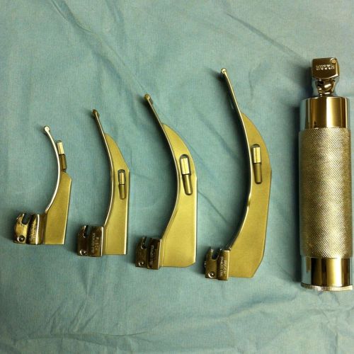 RUSCH D Laryngoscope Set, Infant, Child, Adult NEW w/ 4 Blades 8 Bulbs MACINTOSH