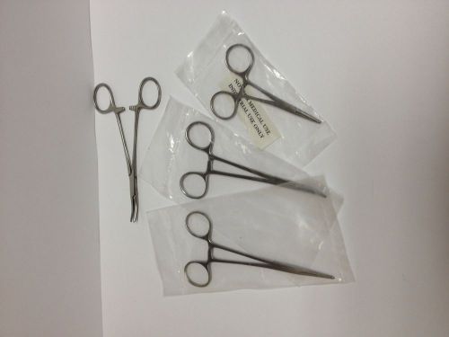Forceps set of 4 stainless steel curved and straight 5&#034; and 3&#034; for sale