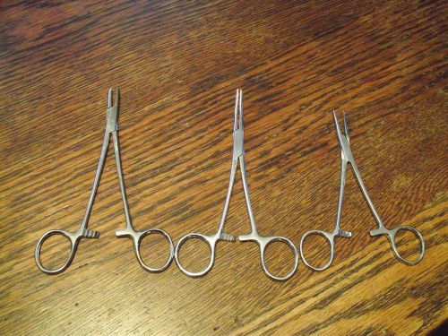 3 Stainless Steel Hemostats, One 5&#034; &amp; Two 5.5&#034;