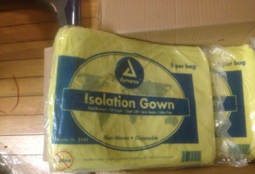 35 Fluid Resistant Isolation Gowns, Disposable, Full Back, Yellow, # 2141, New