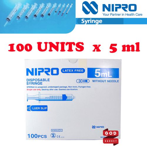 100 x 5ml Nipro Syringe Luer slip Tip Hypodermic Needle Sterile Latex Free 5 cc