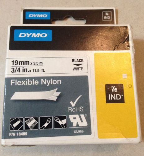 Dymo 18489 Rhino 3/4&#034; x 11.5&#039; 19mm x 3.5mm White Flexible Nylon Labels