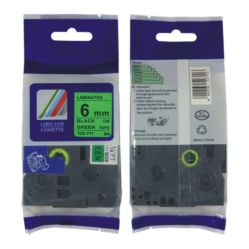 Nextpage Label Tape TZe-711  black on green 6mm*8m compatible for GL100,PT200