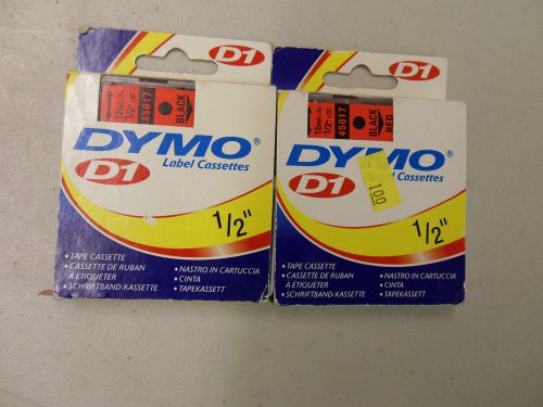 TWO DYMO D1 12mm x7m 45017 COMPATIBLE TAPE BLACK RED  1/2 ” x 23’ STANDARD