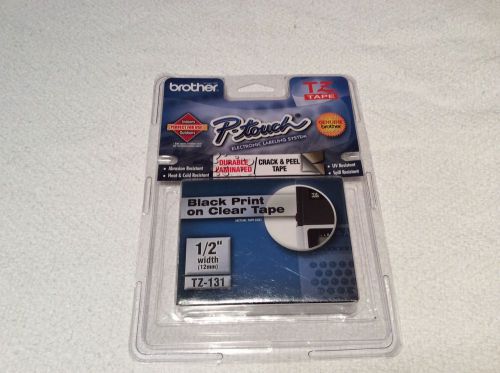 New! P-touch Label TZ-131 Black Print On Clear Tape 1/2&#034; Durable!