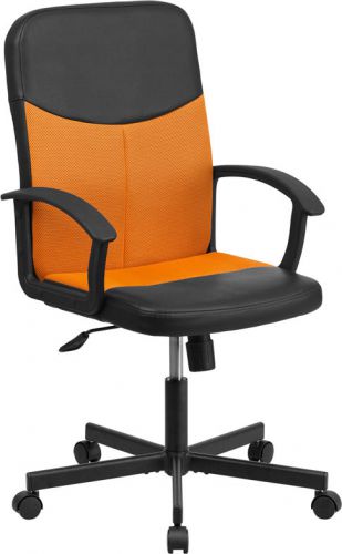 Flash furniture mid-back black vinyl task chair with orange mesh inserts for sale