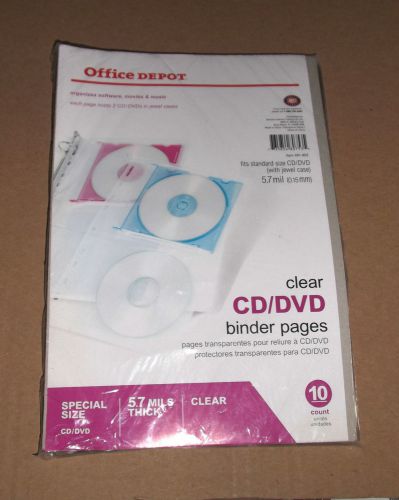 Office Depot Binder Pages 10 CD/DVD Holder Cover Clear --11&#034; x 7 1/2&#034;