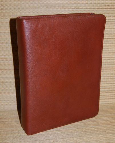 Classic Brown Pebbled Leather Franklin Zip Binder Planner 1.5&#034; Rings