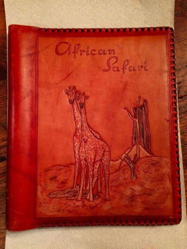 Unique leather binder cover - African Safari - handmade