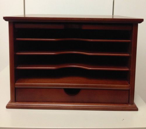 Victor Technology Desktop Organizer Maple Brown Wood Desk Top Filing Cabinet