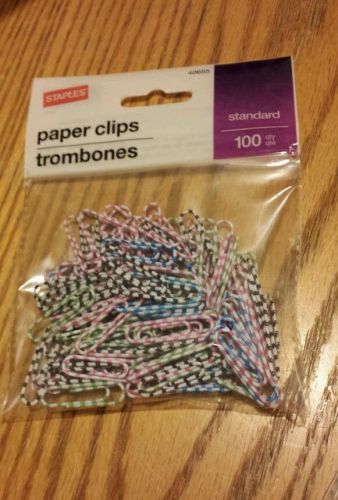 Staples 40655 multi color tiger striped standard paper clips - 100 pack - new (2 for sale
