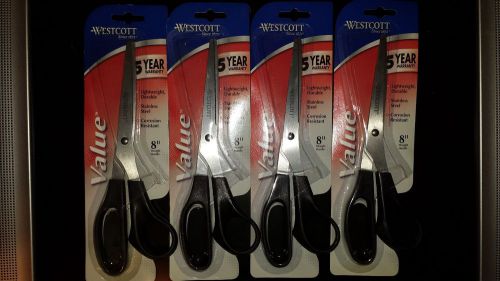 Lot of 4 new westcott brand scissors - 8&#034; (20.3 cm) straight - black handle for sale