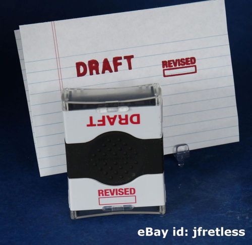 Accustamp red draft &amp; revised pre-inked self-inking rubber stamp accu stamp for sale