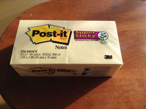 Post-it Super Sticky Notes, 3 x 3, Canary Yellow, 10-Pads/Pack (654-10SSCY)
